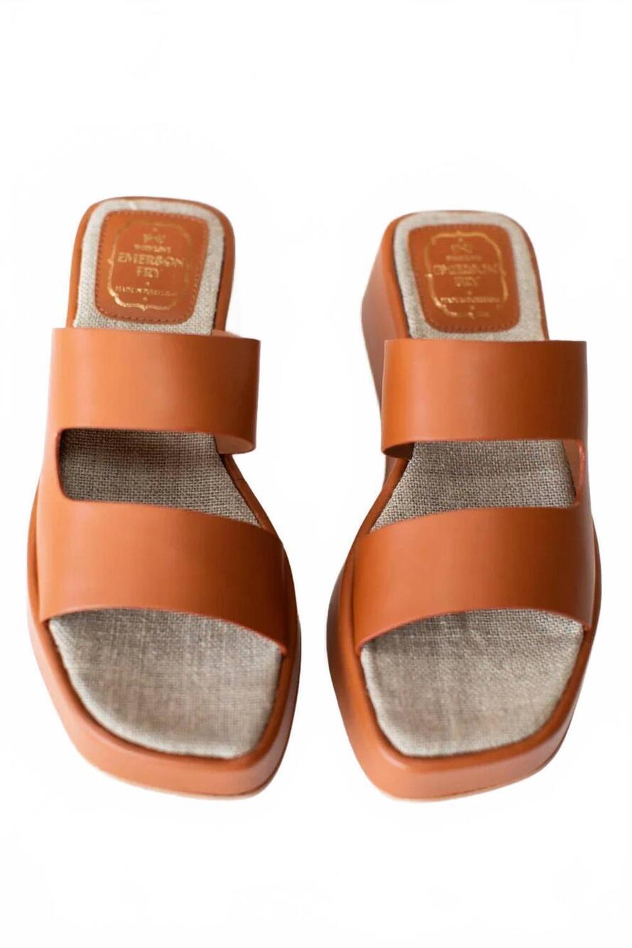 NEW EMERSON FRY women's platform slide sandal in almond leather - Picture 3 of 4